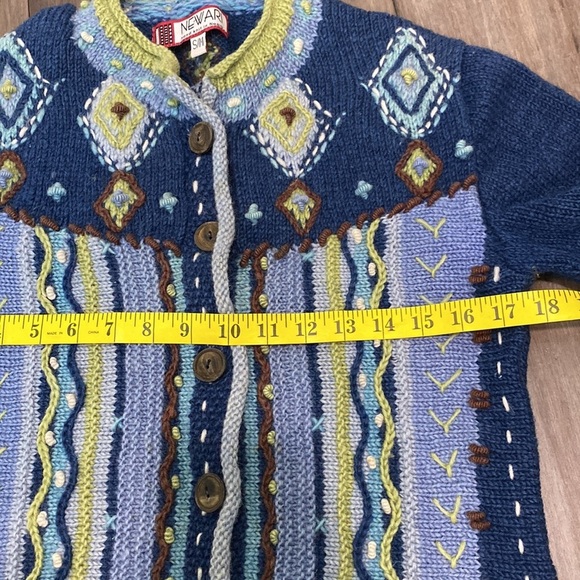 Newari colorful ribbed raised lusekofte sweater cardigan islandic design 3d knit - Picture 9 of 10